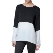 Color Block Long Sleeve Round Neck Top