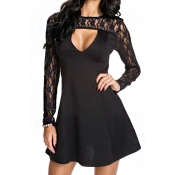 Sexy Lace Insert Cut Out Front and Back Skater Mini Dress