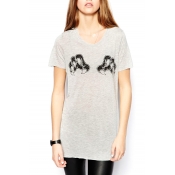 Gray Short Sleeve Bear Claw Print Tunic T-Shirt