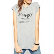 Gray Funny Letter Print Short Sleeve Fitted T-Shirt