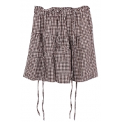 Khaki Gingham Pattern Mini Suspender Skirt