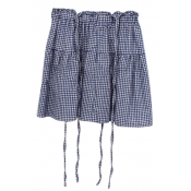Blue Gingham Pattern Mini Suspender Skirt