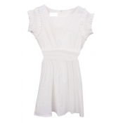 White Sleeveless Scalloped Cuff A-line Mini Dress
