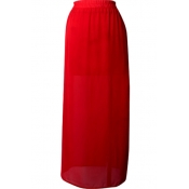 Red Elegant Side Split Chiffon Longline Skirt