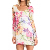 Floral Print Long Sleeve Dress with Strappy Back