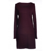 Plain  Long Sleeve Round Neck Fitted Dress