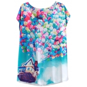 Balloons&Flying House Print T-Shirt