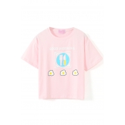 Pink Short Sleeve Omelette Breakfast Crop T-Shirt
