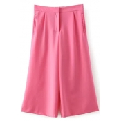 Pink Elastic High Waist Wide Leg Crop Pants