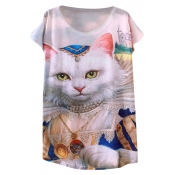 3D King Cat Print Short Sleeve Loose T-Shirt