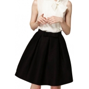 Black Bow Tie High Waist Midi A-line Skirt