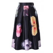 Flower Print Pleated Midi Full  Skirt
