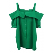 Green Off-the-Shoulder Short Sleeve Slip Shirt