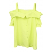 Yellow Off-the-Shoulder Short Sleeve Slip Shirt