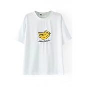 White Short Sleeve Banana Embroidered T-Shirt