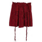 Red Gingham Pattern Mini Suspender Skirt