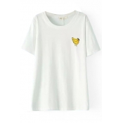 White Short Sleeve Tiny Bananas Embroidered T-Shirt