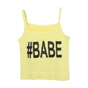 Yellow Knitting Crop Camis with Babe Print