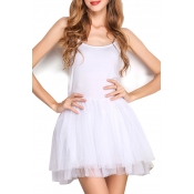 White Modal&Mesh Panel Mini A-line Slip Dress