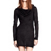 Skinny Long Sleeve Knitted Dress with Hood