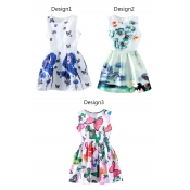 Butterfly&Flower Print Sleeveless Fit&Flare Dress