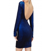 Shining Ombre Velvet Bodycon Dress with Sexy Backless