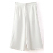 White Elastic High Waist Wide Leg Crop Pants