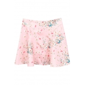 Pink Background White Flora A-line Skirt