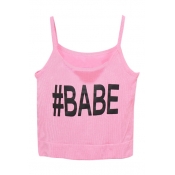 Pink Knitting Crop Camis with Babe Print