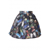 Black Background 3D Butterfly Print Pleated A-line Skirt