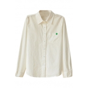 Four Leafed Clover Embroidered White Shirt