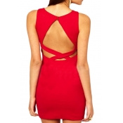Plain Cutout Back Bodycon Dress with Zip Side