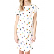Special Printed Short Sleeve Dress with Asymmetric Hem