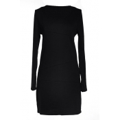 Black Long Sleeve Plain Bodycon Dress