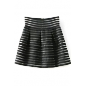 Black High Waist Sheer Stripe Bubble Skirt