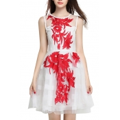 Organza Sleeveless Floral Embroidered Full Dress