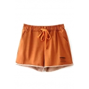 Orange Elastic Waist Casual Distressed Shorts