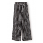 Mono Thin Stripe Print Wide Leg Chiffon Pants