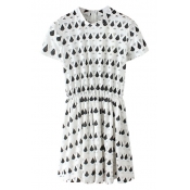White Short Sleeve Black Geometry Print A-line Dress