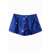 Cute Button Flora Embroidered Loose Shorts