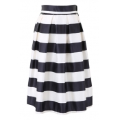 Mono Thick Stripe Pleated Flare Skirt
