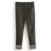 High Waist Cuffed Leopard Print Pocket Pants