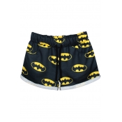 Batman Print Cuffed Sports Shorts with Drawstring Waist