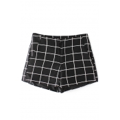 Black Classic Checker Print Double Side Pockets Shorts