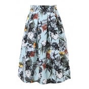 All Over Vintage Plants Print Pleated Midi Skirt