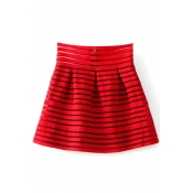 Red High Waist Sheer Stripe Bubble Skirt
