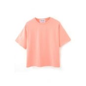 Sweet Candy Color Plain Round Neck Short  Sleeve Tee