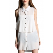Plain Sleeveless Chiffon Shirt Mini Dress