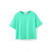 Plain Candy Color Round Neck Short Sleeve Tee