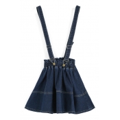 Dark Blue Elastic High Waist Mini Denim Overall Skirt